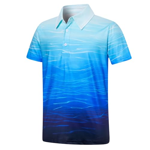 Cuddomper Boys Polo Shirt Fashion Golf Clothes Blue Sea Wave 13-146 Years - image 1