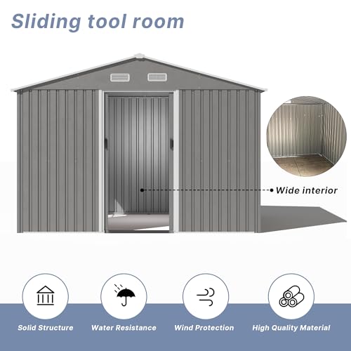 Gotland-12FT-x-10FT-Metal-Storage-Shed-for-Outdoor-with-Design-of-Lockable-Slide-Doors-and-Air-Vent-Tiny-House-Utility-and-Tool-Storage-for-Garden-Backyard-Patio-Lawn Gotland 12FT x 10FT Metal Storage Shed for Outdoor with Design of Lockable Slide Doors and Air Vent Tiny House Utility and Tool Storage for Garden Backyard Patio Lawn
