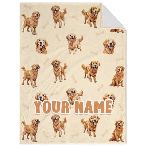 Custom Golden Retriever Blanket for Women, Men - 60x80 Inches Twin Size - Soft Fluffy Cozy Blankets Gift - Beige Cute Blanket for Bed, Sofa, Winter