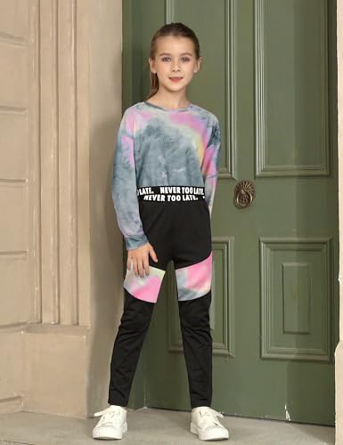 Girls Clothes Tie-Dye Long Sleeve Sweatshirt Cool Patchwork Sweatpants 2 Piece Girls' Clothing Sets Size 6-14 Years3