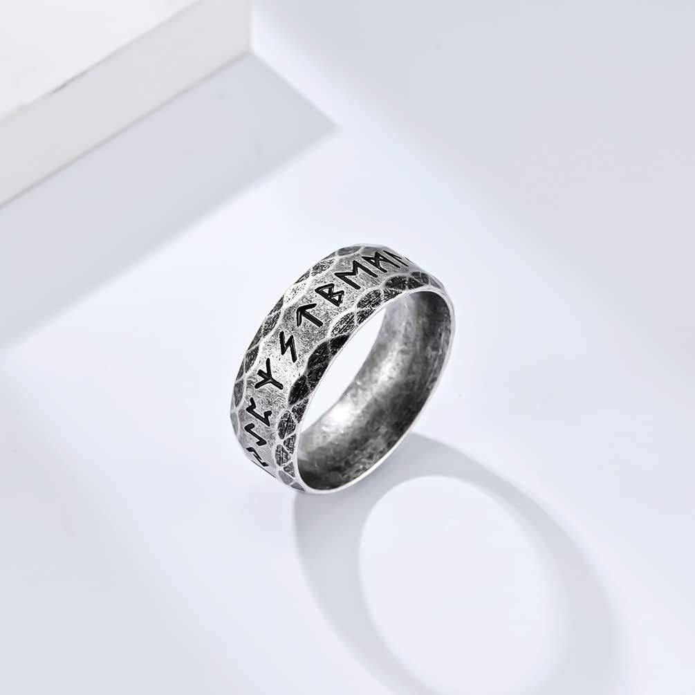 Men's Viking Rings Ring Stainless Steel/Silver/Black/Retro Silver Runes Norse Nordic Engagement Wedding Bands Ring for Men size 8-12