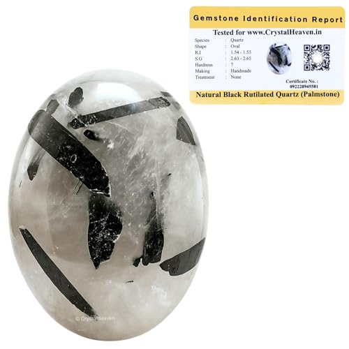 Image of Certified Black Rutilated Quartz Crystal Palm Pebbles Stones for Anxiety Stress Relief Massage - AAA Grade Original Healing Gemstone Agate Palm Stone for Yoga Meditation Spiritual Reiki Feng Shui