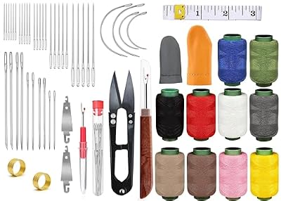61PCS Big Eye Steel Sewing Tool Set, Needle and Thread Kit, Threader and Needle Repair Kit Stainless Steel Needles for Hand Sewing