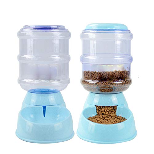 caiyuankai Feeder Food and Water for Dogs and Cats, Automatic Water Food Dispenser, Natural Gravity Feeding Supplies for Small Dog Pets Puppy Kitten Rabbit Bunny(Feeder and Waterer),Blue