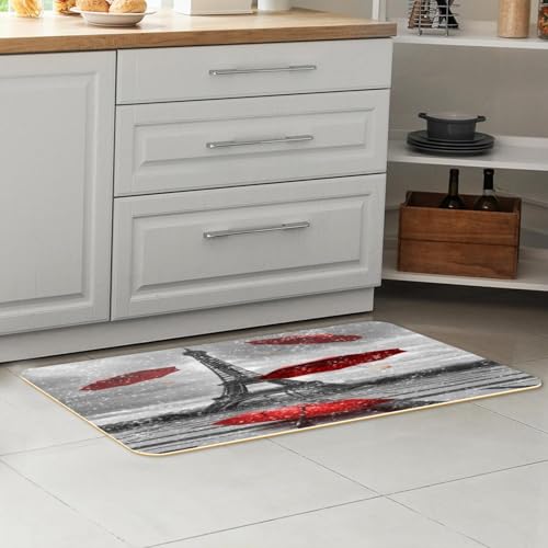 Alfombrillas de cocina absorbentes para pasillo y zona de lavado con diseño de paraguas rojos VAPOKF 7