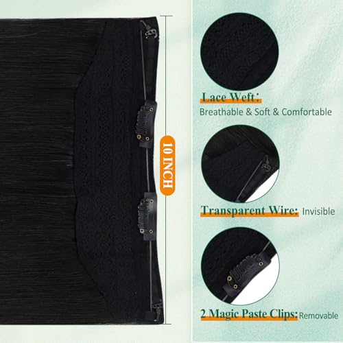 Image of Easyouth Wire Hair Extensions Ombre Black Wire Hair Extensions Real Human Hair Black Ombre Brown with Caramel Blonde Balayage Headband Hair Extension Human Hair Easy to Install 14 Inch 70g