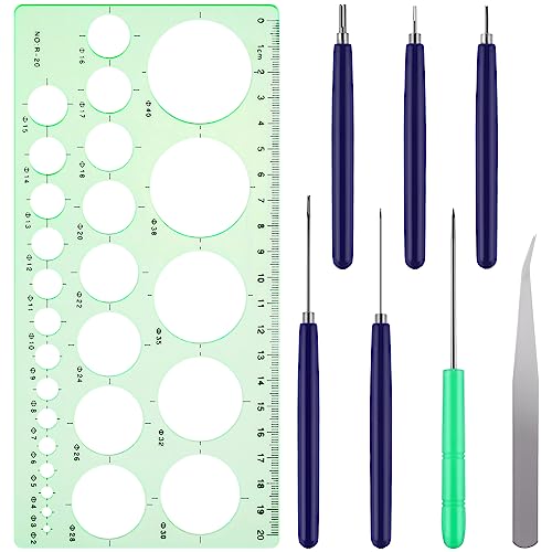 Bewudy 8 Pcs Paper Quilling Tools Slotted Kit, Assorted Sizes Rolling Curling Quilling Needle Pen, Geometry Ruler, Art Craft DIY Paper Card Making Project Tools Multifunction Slotted Quilling Tool Set