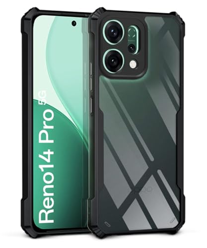 Image of WOW IMAGINE Shock Proof Clear Protective Back Case for Oppo Reno 14 Pro 5G - AirEDGE Technology | 360 Degree Camera Protection | Transparent Hybrid Back Case Mobile Cover - Black