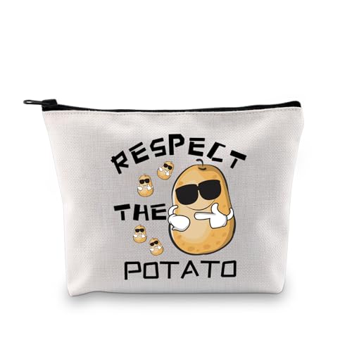 PLITI Potato Gift for Women Potato Lover Gift Potato Queen Gift Respect The Potato Funny Potato Themed Makeup Bag for Friend (Respect Potato bagU)