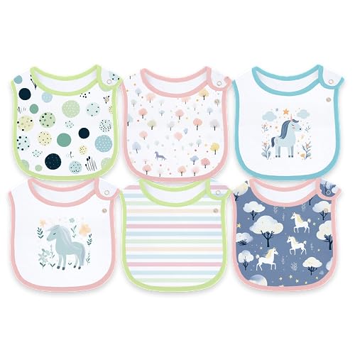 Image of Maiwa 6 Pack Waterproof Cotton Baby Bibs with Snaps for baby boys girls teething drooling and feeding