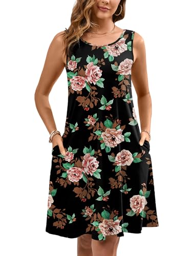 Image of Heymoments Women's Summer Sleeveless Crewneck Dresses Casual Loose Fitted Tank Sundress with Pockets