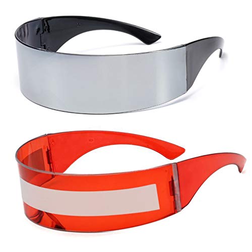 Image of PLOPLO 2 Pack Futuristic Cyclops Monoblock Shield Mirrored Sunglasses Sunglass Glasses