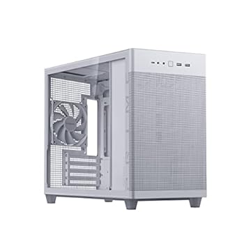 ASUS Prime AP201 Edição de vidro temperado MicroATX branco suporta placas gráficas de até 338 mm, coolers de 360 mm e PSUs ATX padrão, painéis laterais sem ferramentas, painel frontal e lateral de vidro temperado USB tipo-C