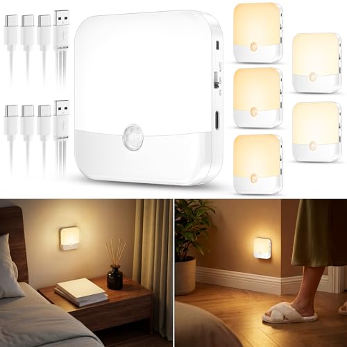 daphomeu 6Pcs Veilleuse LED Rechargeable avec Détecteur de Mouvement, Lampe Sans Fil pour Intérieur, Alimentation par Batteries, Éclairage Automatique pour Chambre,...