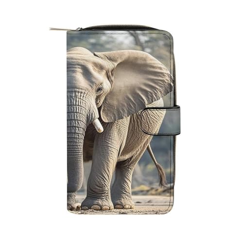 Elephant Leather Wallet Long Checkbook Wallets Classic Bifold Ladies Clutch with ID Window