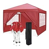 cobizi Faltpavillon 3x3m Pop Up Pavillon Faltbar mit 4 Seitenwände | wasserdicht | UV-Schutz 50+ | Gartenpavillon Partyzelt für Garten Party Markt Picknick | inkl. Tasche（Rot）