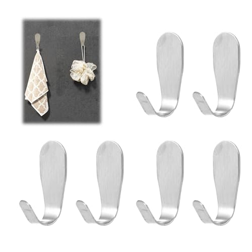 Trpoey 6 Pcs Patere Murale, Crochet Adhésif Mural En Acier Inoxydable Charge portante 2 kg Porte Manteau, Crochets Muraux Inox Brossé Lourd Métal Petit J Crochet Simple Adhésif Puissant Sans Percer