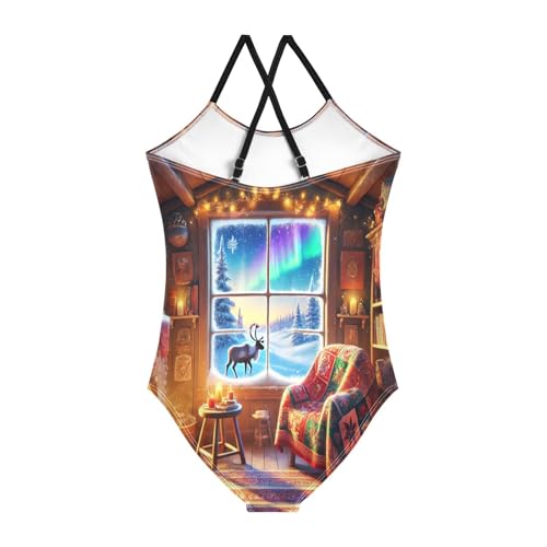 Winter Cabin Deer Girls Swimsuit Bathing Suit Swimsuits One Piece Summer Beach Swimwear2