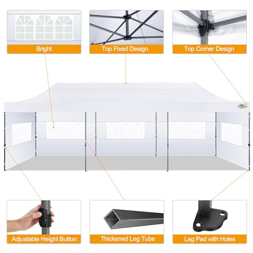 Image of COBIZI 10x30 Pop Up Canopy Tent with 8 Sidewalls,Heavy Duty Canopy,White