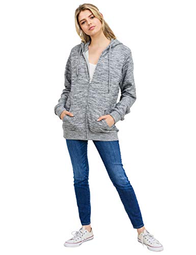 esstive Women's Ultra Soft Fleece Oversized Casual Solid Midweight Zip-Up Hoodie Jacket, Marled Charcoal, X-Small - Thumbnail 5