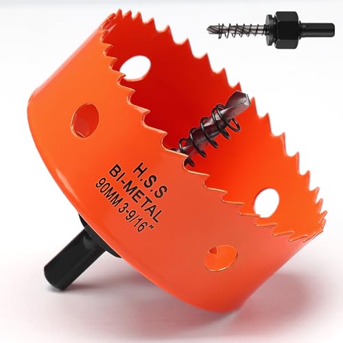 Hole Saw 90mm, Hole Saw with Drill Bit for Wood, Orange Bi-Metal Hole Cutter Smooth Cutting for Soft Metal, Drywall and Plastic