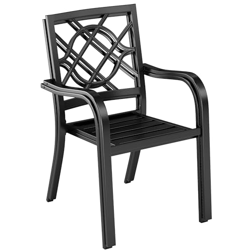 Brightpeak Wrought Iron Patio Outdoor Dining Chairs, 300 lbs Portable Black Outdoor Patio Chairs Set of 2, Stackable Metal Chairs for Garden Backyard Lawn