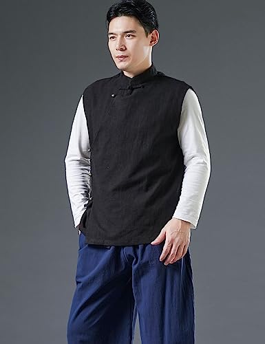 Men Tang Suit Traditional Tee Tops Qipao Vests Cotton Linen Sleeveless Jacket Coat Chinese Clothing4