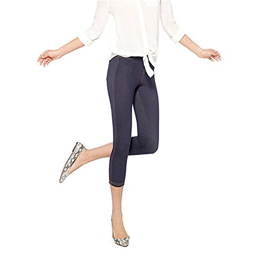 No Nonsense Denim Capri Leggings with Pockets (Small (4-6), Dark Denim)