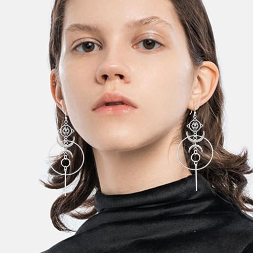 Gothic Viking Vintage Silver Crescent Moon Evil Eyes Star Fishbone Lightweight Dangle Drop Earrings Punk Tribal Stud Earrings For Women Jewelry Gift3