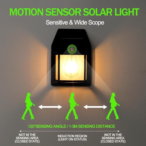 Image of MB STAR Outdoor Solar Lights, Dusk to Dawn Solar Wall Sconce Motion Sensor, 3 Lighting Modes Waterproof Wall Lantern Light Fixtures for Garden Yard Patio Fence Outside - Black, Pack of 1