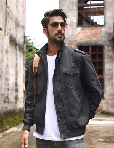 Image of TACVASEN Men's Lightweight Military Cotton Jacket Casual Windbreaker Coat | with zipper and hidden snap,stand collar,multi pockets,tactical m65 field cargo outerwear for winter & fall,utility windproof