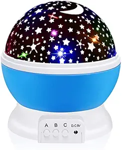 Star Night Light for Kids, 12 Color Changing Lights Modes with USB Cable, 360°Rotating Moon Star Projector Desk Lamp for Bedroom Party Decor & Girls Birthday Gift（Blue）