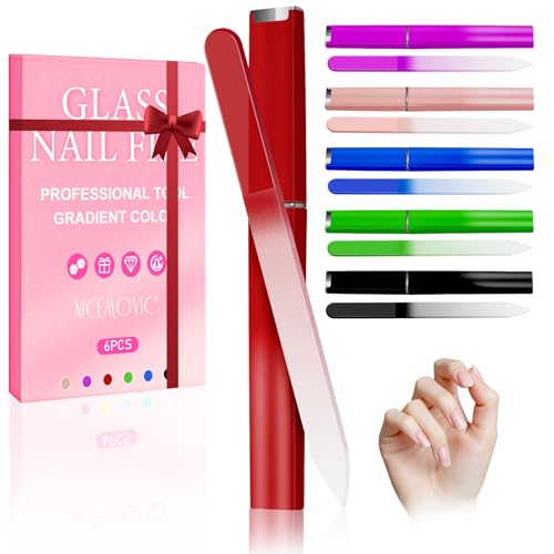 Stocking Stuffers, NICEMOVIC 6 Pack Glass Nail File, Nail File for Natural Nails, Christmas Gifts for Teen Girls, Women, Adults, Party Favor Small Gifts for Mom Her, Valentines Birthday Easter Stuffer