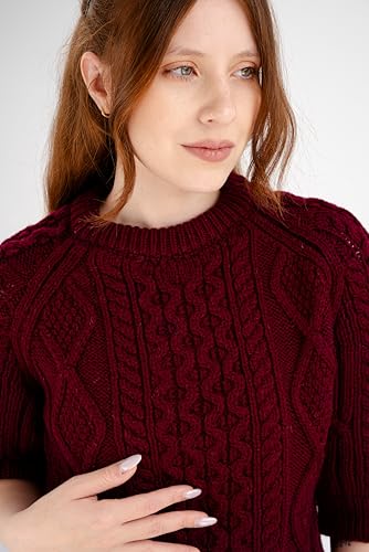 Image of Traditional Irish Sweater for Ladies Short Sleeve Cable Knit - 100% Merino Wool