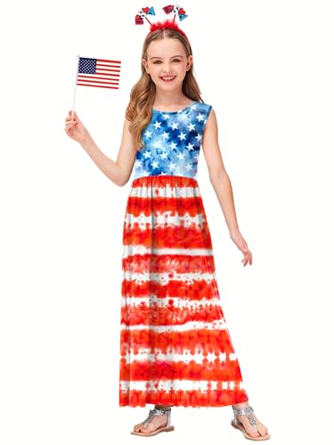 Image of Deerose Girls Maxi Dress Short Sleeve Casual Long Dresses with Pockets 5-14 Years