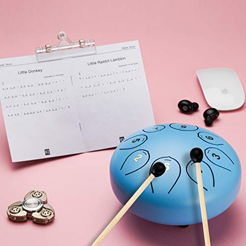 Steel Tongue Drum 6 Inch 8 Note Percussion Instrument Lotus Hand Pan Drum With Drum Mallets Carry Bag，Musical Education, Gifts, Mental Rehabilitation And Yoga Meditation (Lake Blue) #TOP4