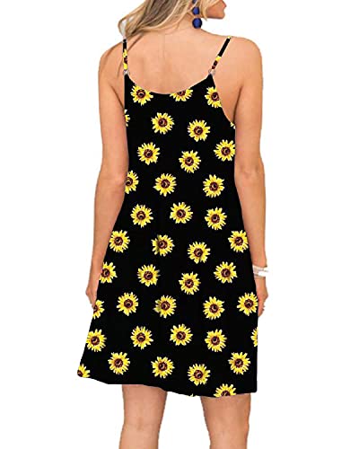 Image of Women's Summer Spaghetti Strap Casual Swing Tank Beach Cover Up Dress with Pockets