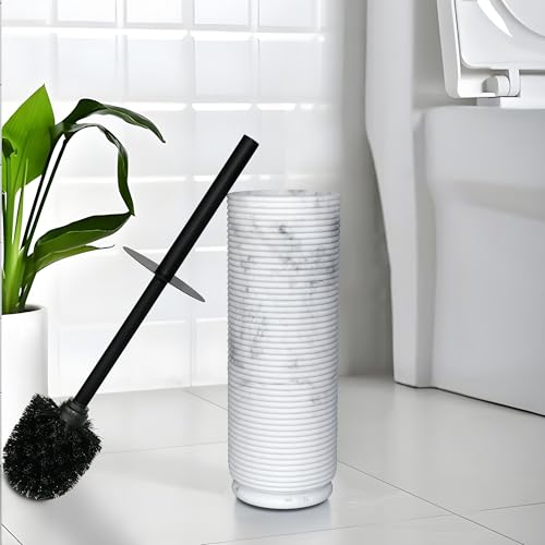 Image of Contemporary Ribbed Design Resin Toilet Holder and Brush Set for Bathroom, Stylish and Durable Cleaning Tool with Modern Design, Compact for Efficient Cleaning