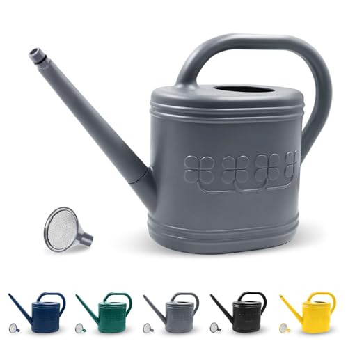 2 Gallon Watering Can, Outdoor Watering Can for Plants, Garden Water Can with Removable Long Spout and Stainless Steel Sprinkler Head, Large Water Can for Greenhouse (Grey, 2 Gallon)