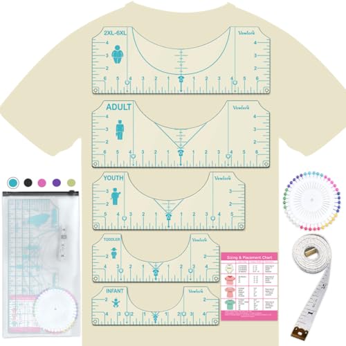 Vowlove T-Shirt Ruler Guide Alignment Tool to Center Designs, All Size Tshirt Measurement Tool for Heat Press Accessories, Left Chest Logo, DTF, Sublimation Blanks, Heat Transfer Vinyl HTV
