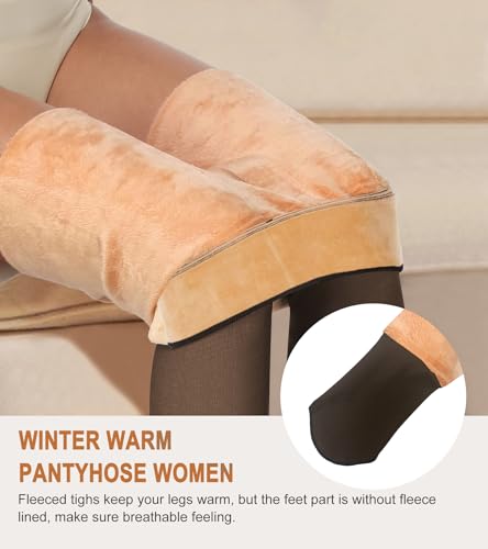 Image of Fleece Lined Tights Sheer Women Fake Translucent Warm Pantyhose Sheer Leggings Thermal Thick Tights for Winter