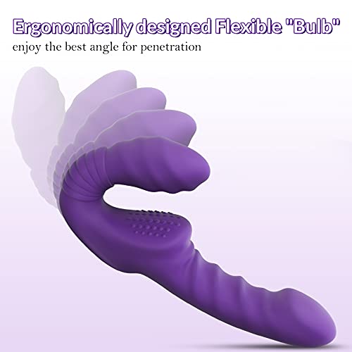 Strapless Strap On Dildos With Flexible Bulb - Meanins Allen, Anti-Slip Ribbed Double-Ended G Spot Vibrator, Strap-On For Pegging With Raised Nubs, Adult Sex Toys For Women & Lesbian, Purple #TOP1