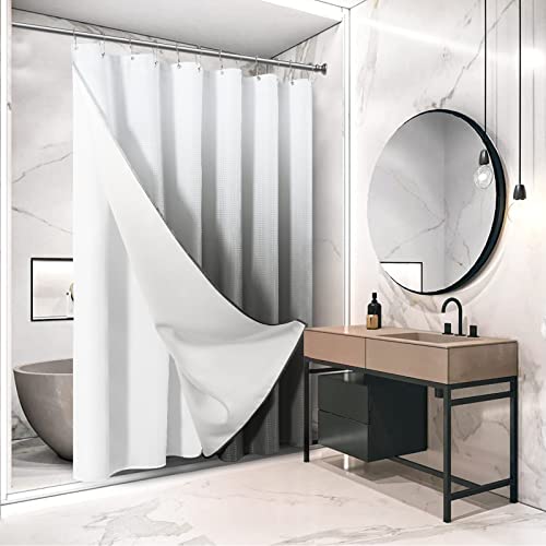 Grey Morden Shower Curtain With Liner, Grey An White Ombre Waffle Weave Textured Heavy Duty Hotel Style Gradual Shower Curtains For Bathroom Washable, 72X72 #TOP1