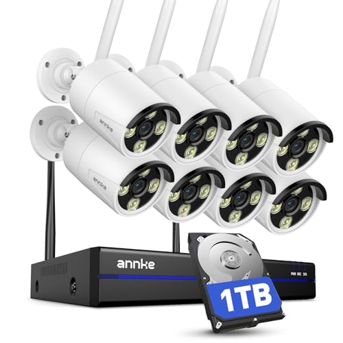 ANNKE Kit Videosorveglianza WiFi, 4K/8MP NVR 16CH 1TB e 8x 3MP Telecamere Esterne Wireless, Rlevamento Movimento Alarm, Audio Bidirezionale, Visione Notturna IR 100ft, Registrazione 24/7, IP66
