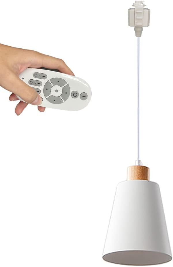 H-Type Track Pendant Light with 2 ft Cord Macaron White Iron Shade Nordic Style Pendant Lighting Remote Control with E26 LED Bulbs Modern Wooden Track Lighting Decorate for Kitchen