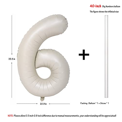 Image of 40 In Large Big Number Balloons 6 Creamy White Helium Foil Mylar Balloon