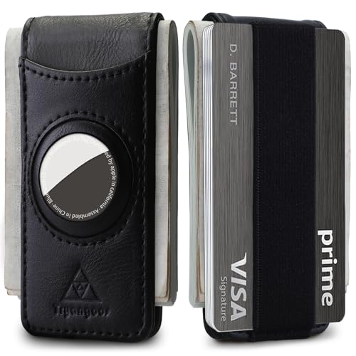 Image of Slim Magnetic Money Clip Wallet for Men with Airtag Holder & Elastic Band,Leather Card & Cash Holder for Men (Black)
