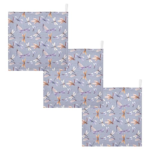 Image of Baby Washcloths Cotton Dragonfly Baby Muslin Washcloths Soft Baby Face Towel for Newborn Infants Baby Wipes, 11.8 X 11.8 Inch, 5 Pack Lilac