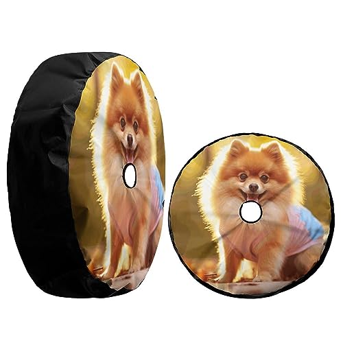 Image of Delerain Spare Tire Cover with Backup Camera Hole Happy Pomeranian Wheel Covers Waterproof Dust-Proof UV Sun Universal Fit for RV Trailer RV SUV Truck (18 Inch for Diameter 32 inch-34 inch)