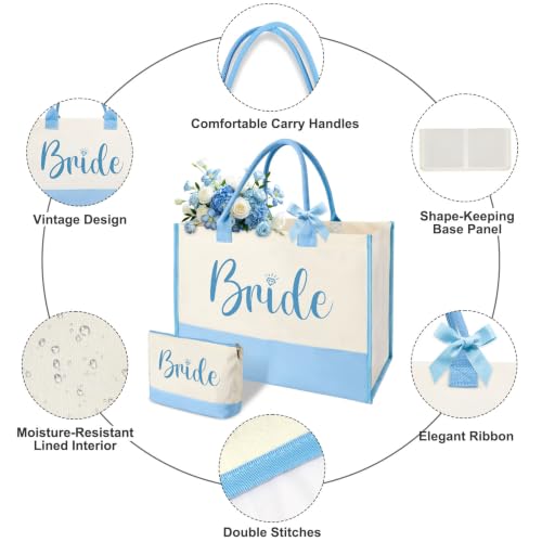 Image of Gifts for Women, Bridal Shower Gift Bag for Her,Wedding Bride Birthday Bags | Canvas Tote Bag with Makeup Bag, Large Capacity, Easy to Clean and Reusable, Waterproof, Gift for Christmas ,Bride To Be Gift